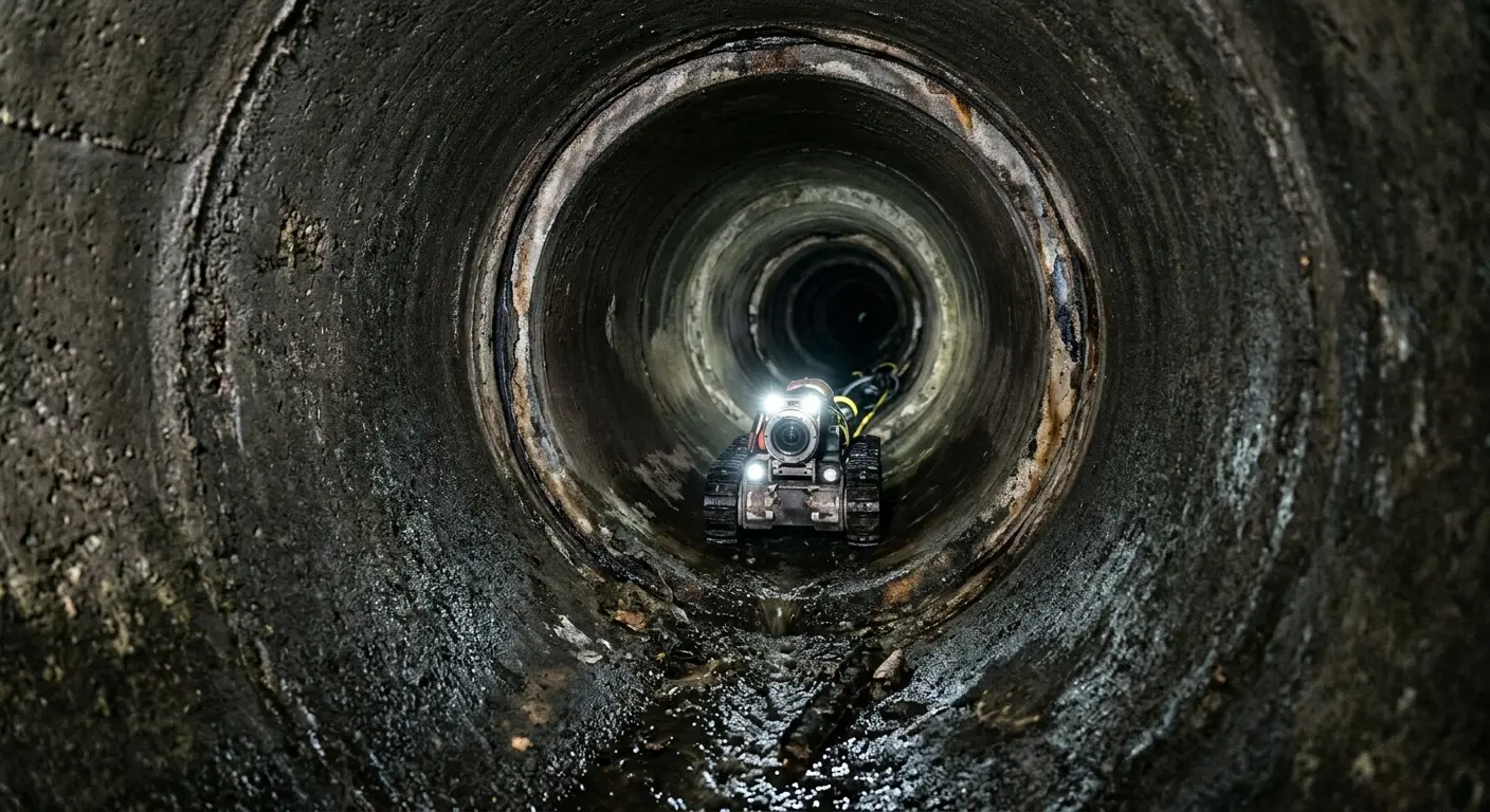 Robotic sewer camera inspecting pipe interior for Drain Snake Service in Plattsburgh